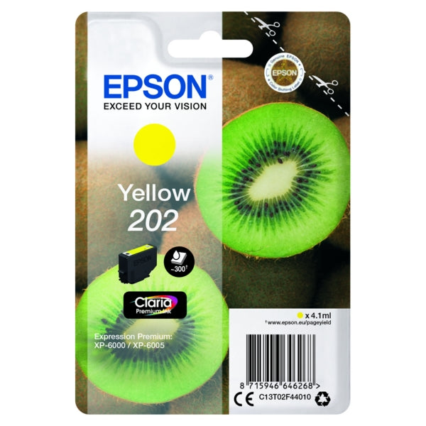 Original Epson C13T02F44010 / 202 Tintenpatrone gelb, 300 Seiten, Inhalt 4,1 ml