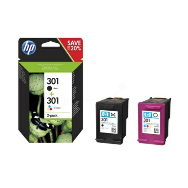 Original HP N9J72AE / 301 Druckkopfpatrone Multipack schwarz + color, Inhalt 170pg + 150pg