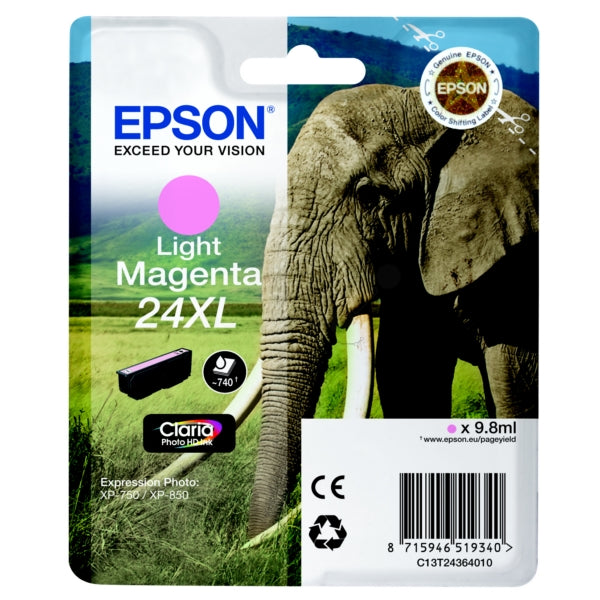 Original Epson C13T24364012 / 24XL Tintenpatrone magenta hell High-Capacity, 500 Seiten, Inhalt 9,8 ml