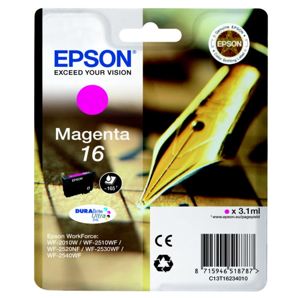 Original Epson C13T16234012 / 16 Tintenpatrone magenta, 165 Seiten, Inhalt 3,1 ml