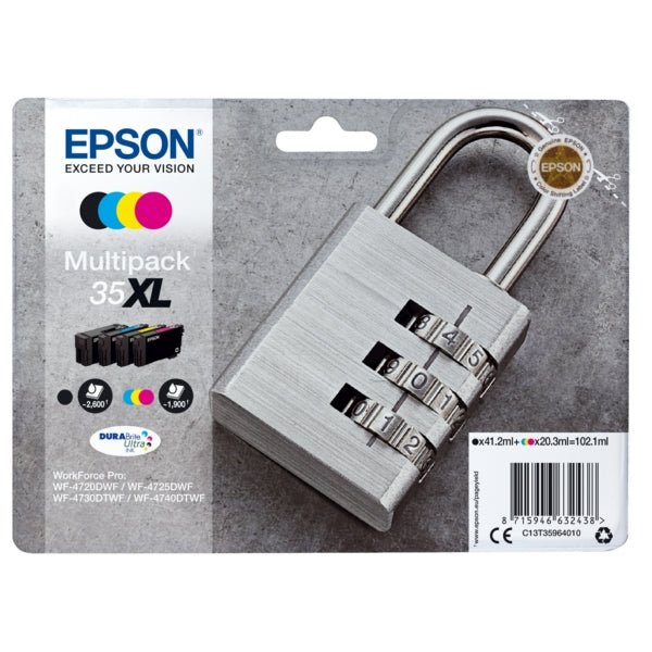 Original Epson C13T35964010 / 35XL Tintenpatrone MultiPack Bk,C,M,Y High-Capacity, Inhalt 41,2ml + 3x20,3ml
