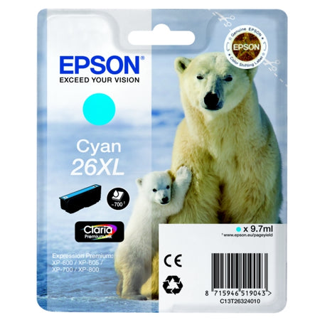 Original Epson C13T26324012 / 26XL Tintenpatrone cyan High-Capacity XL, 700 Seiten, Inhalt 9,7 ml