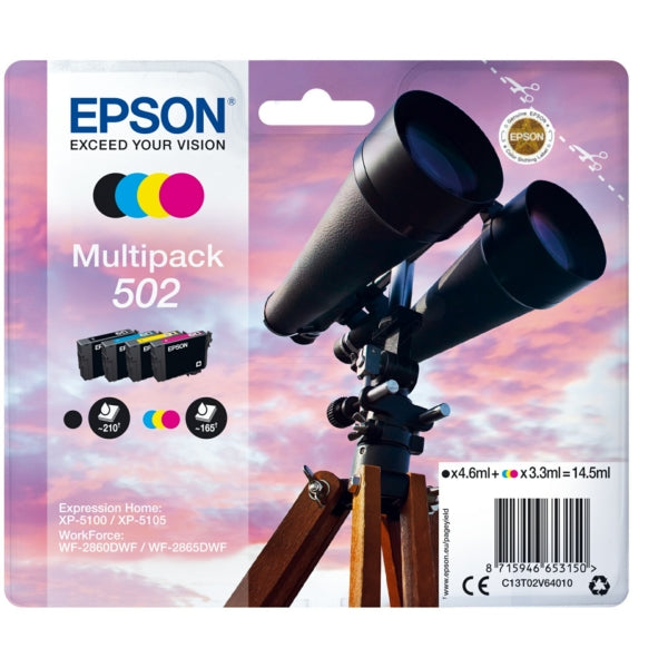 Original Epson C13T02V64010 / 502 Tintenpatrone MultiPack Bk,C,M,Y, Inhalt 4,6ml + 3x3,3ml