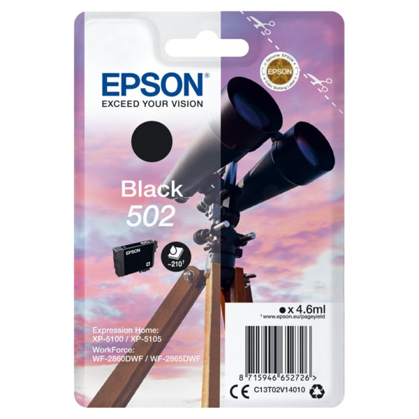 Original Epson C13T02V14010 / 502 Tintenpatrone schwarz, 210 Seiten, Inhalt 4,6 ml