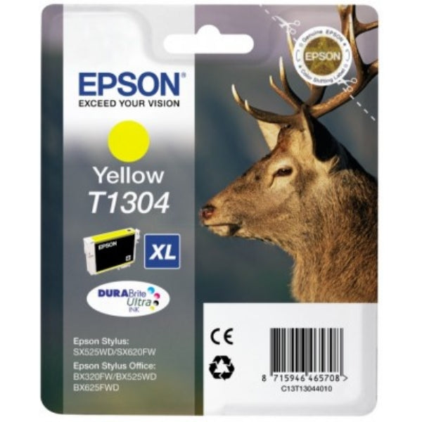 Original Epson C13T13044012 / T1304 Tintenpatrone gelb XL, 1.005 Seiten, Inhalt 10,1 ml