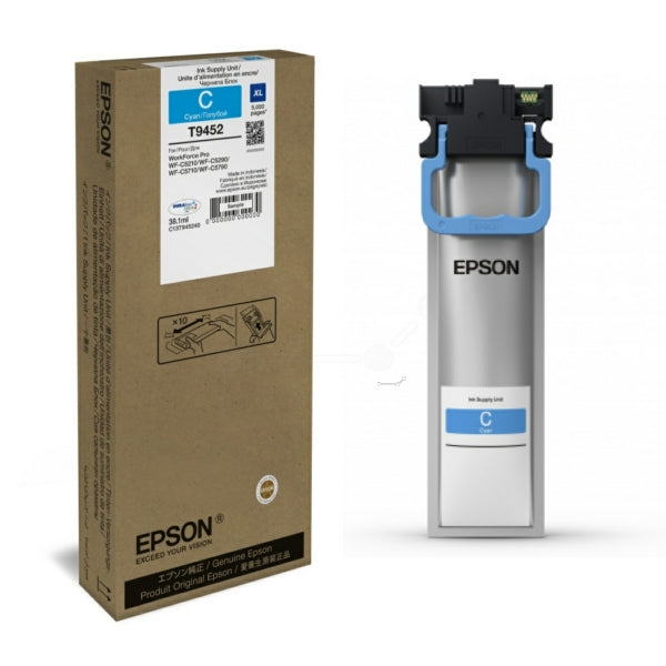 Original Epson C13T945240 / T9452 Tintenpatrone cyan High-Capacity, 5.000 Seiten, Inhalt 38 ml