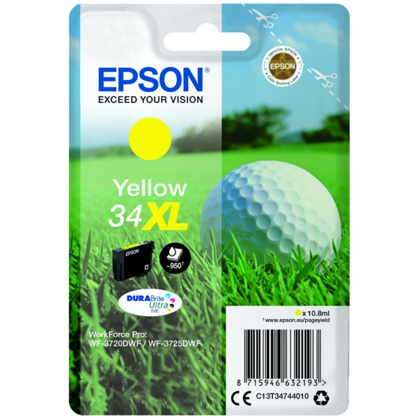 Original Epson C13T34744010 / 34XL Tintenpatrone gelb High-Capacity, 950 Seiten, Inhalt 10,8 ml
