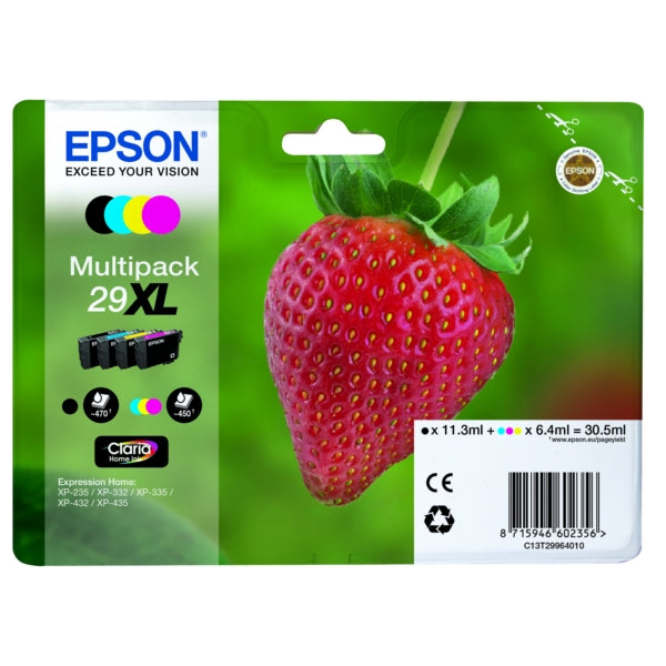 Original Epson C13T29964012 / 29XL Tintenpatrone MultiPack Bk,C,M,Y High-Capacity, Inhalt 11,3ml + 3x6,4ml