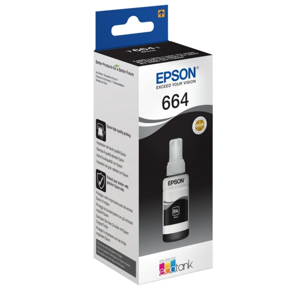 Original Epson C13T664140 / 664 Tintenflasche schwarz, 4.000 Seiten, Inhalt 70 ml