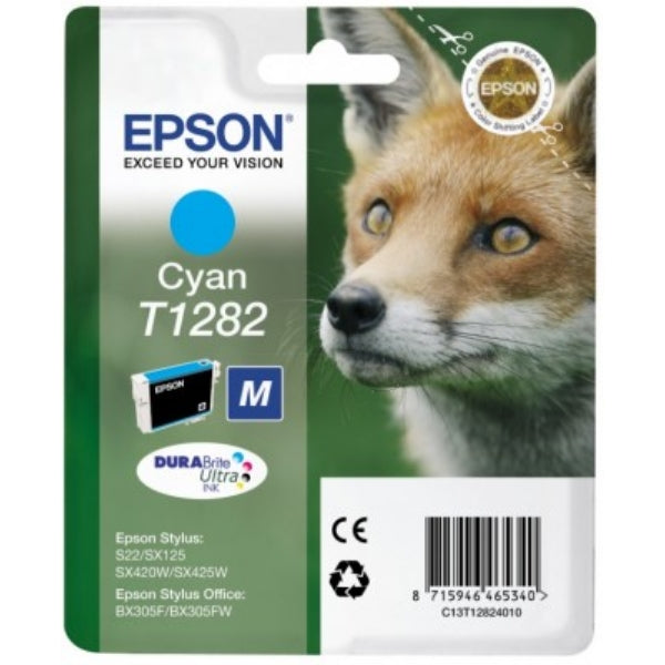 Original Epson C13T12824012 / T1282 Tintenpatrone cyan, 175 Seiten, Inhalt 3,5 ml