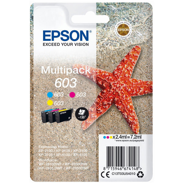 Original Epson C13T03U54010 / 603 Tintenpatrone MultiPack C,M,Y, 130 Seiten, Inhalt 7,2 ml, VE=3