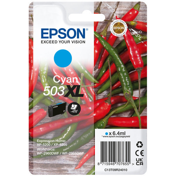 Original Epson C13T09R24010 / 503XL Tintenpatrone cyan High-Capacity, 470 Seiten, Inhalt 6,4 ml