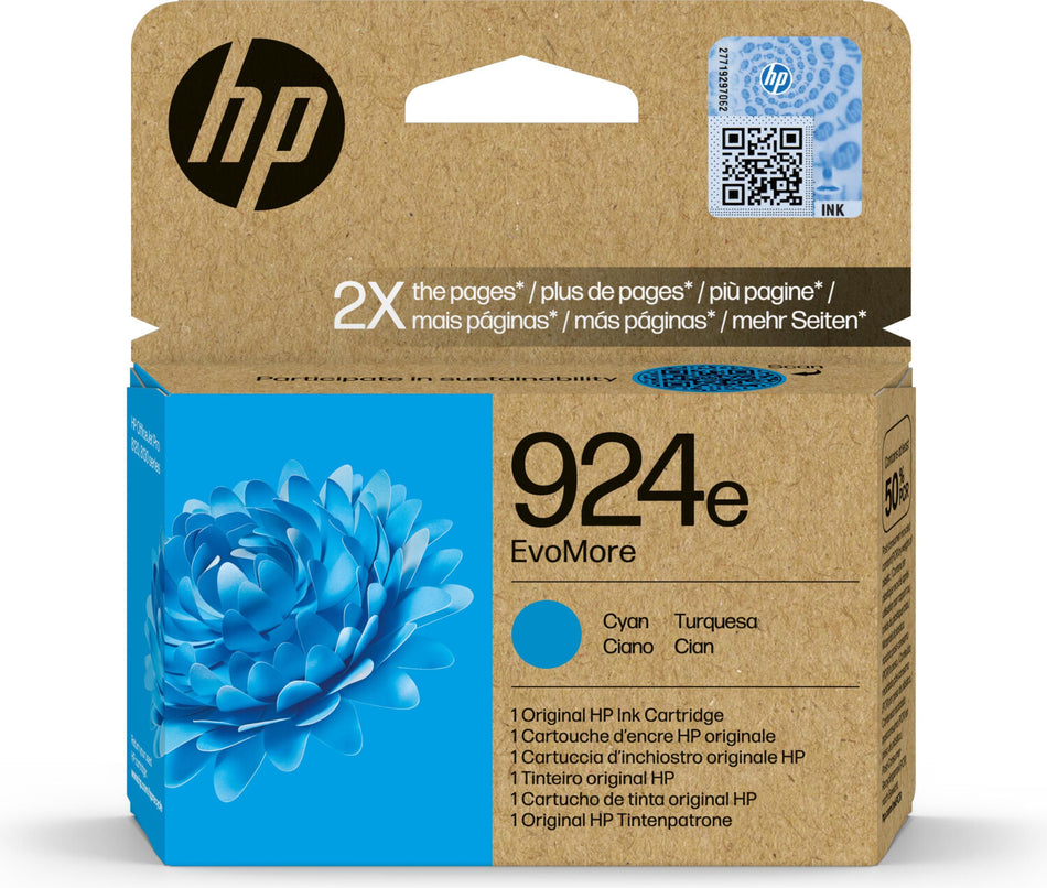 Original HP 4K0U7NE / 924E Tintenpatrone cyan EvoMore, 800 Seiten