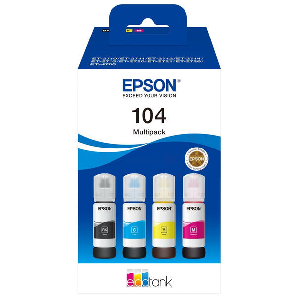 Original Epson C13T00P640 / 104 Tintenflasche MultiPack Bk,C,M,Y, Inhalt 1x4500pg + 3x7500pg