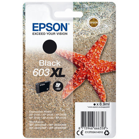 Original Epson C13T03A14010 / 603XL Tintenpatrone schwarz High-Capacity, 500 Seiten, Inhalt 8,9 ml