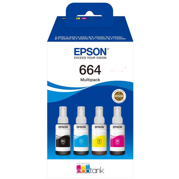 Original Epson C13T664640 / 664 Tintenflasche MultiPack Bk,C,M,Y, Inhalt 1x4500pg + 3x7500pg