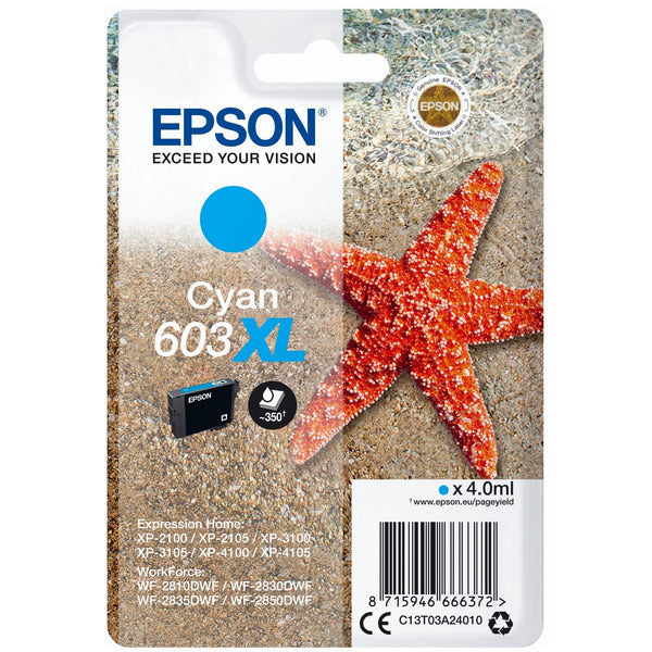 Original Epson C13T03A24010 / 603XL Tintenpatrone cyan High-Capacity, 350 Seiten, Inhalt 4 ml