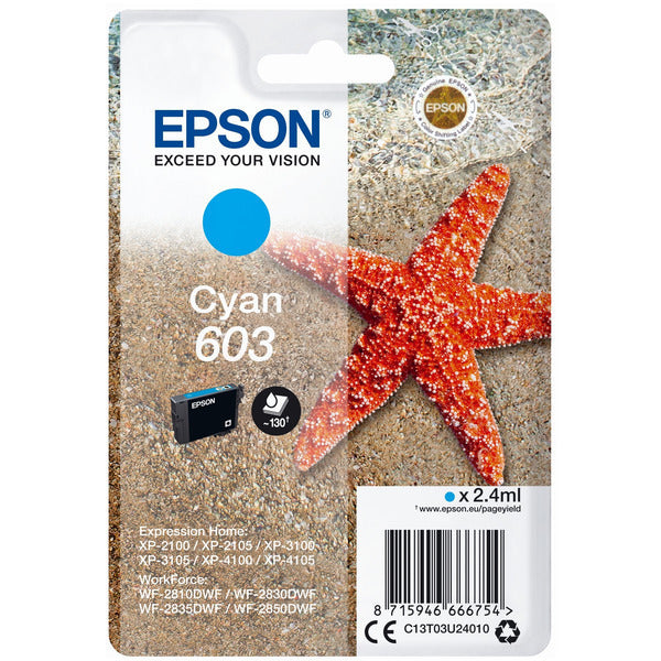 Original Epson C13T03U24010 / 603 Tintenpatrone cyan, 130 Seiten, Inhalt 2,4 ml