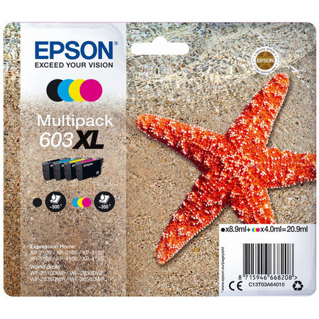 Original Epson C13T03A64010 / 603XL Tintenpatrone MultiPack Bk,C,M,Y High-Capacity, Inhalt 8,9ml + 3x4ml