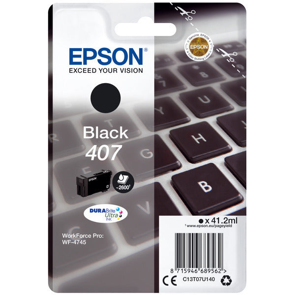 Original Epson C13T07U140 / 407 Tintenpatrone schwarz, 2.600 Seiten, Inhalt 41,2 ml
