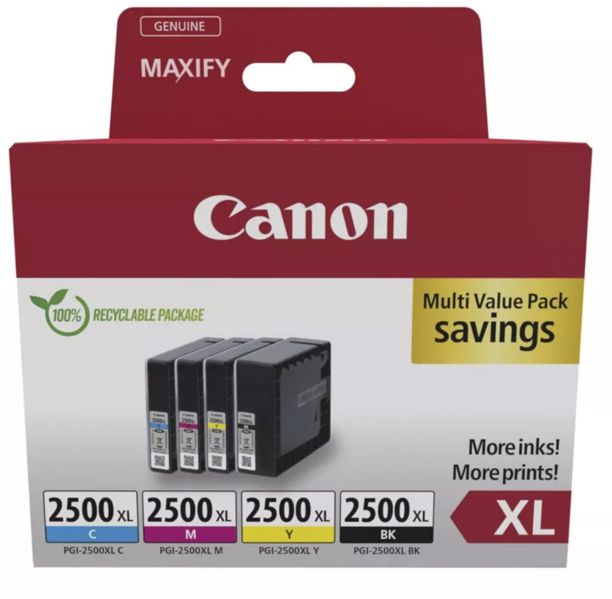 Original Canon 9254B010 / PGI-2500 XLBKCMY Tintenpatrone MultiPack Bk,C,M,Y Cardboard, Inhalt 70,9ml + 3x19,3ml