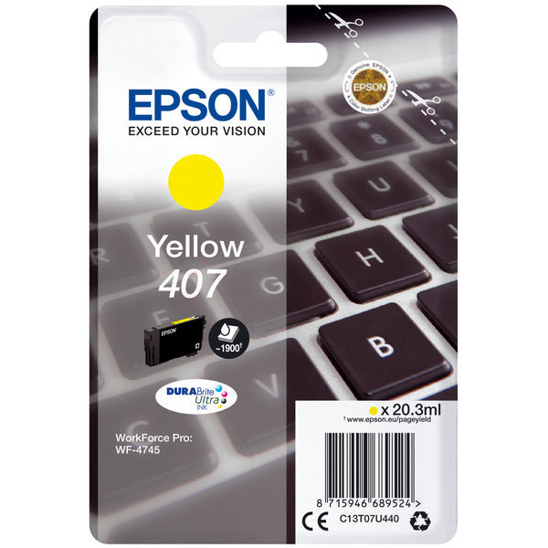 Original Epson C13T07U440 / 407 Tintenpatrone gelb, 1.900 Seiten, Inhalt 20,3 ml