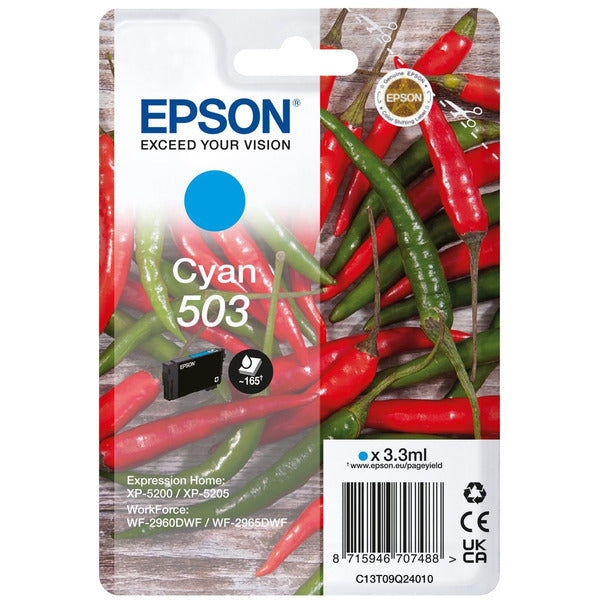 Original Epson C13T09Q24010 / 503 Tintenpatrone cyan, 165 Seiten, Inhalt 3,3 ml
