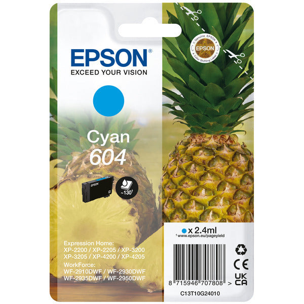 Original Epson C13T10G24010 / 604 Tintenpatrone cyan, 130 Seiten, Inhalt 2,4 ml