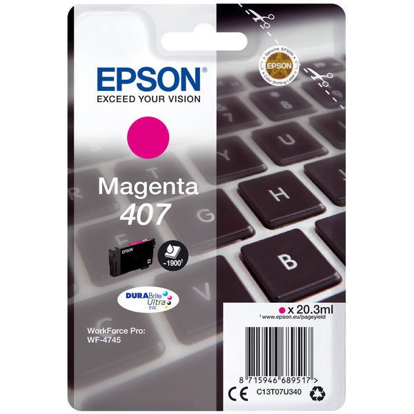 Original Epson C13T07U340 / 407 Tintenpatrone magenta, 1.900 Seiten, Inhalt 20,3 ml