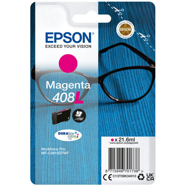 Original Epson C13T09K34010 / 408L Tintenpatrone magenta High-Capacity, 1.700 Seiten, Inhalt 21,6 ml