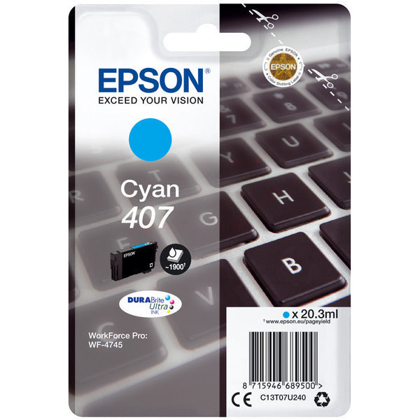 Original Epson C13T07U240 / 407 Tintenpatrone cyan, 1.900 Seiten, Inhalt 20,3 ml