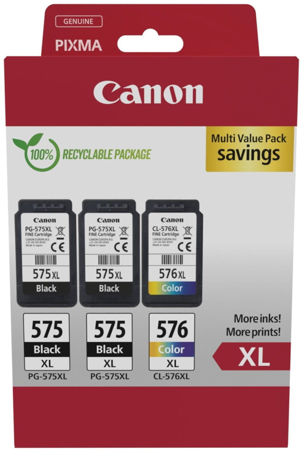 Original Canon 5437C004 / PG-575XL+CL-576XL Druckkopfpatrone Multipack 2x schwarz +1x color High-Capacity, Inhalt VE=3