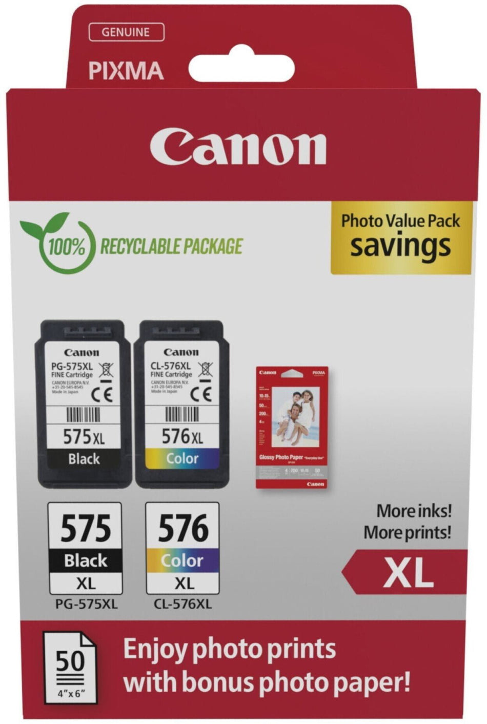 Original Canon 5437C006 / PG-575XL+CL-576XL Druckkopfpatrone Multipack schwarz + color High-Capacity PVP, Inhalt VE=2