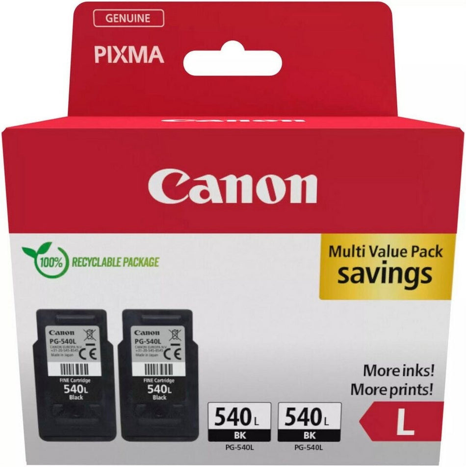 Original Canon 5224B020 / PG-540 L Druckkopfpatrone schwarz pigmentiert Doppelpack, 300 Seiten, Inhalt 11 ml, VE=2