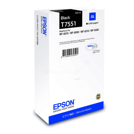 Original Epson C13T75514N / T7551 Tintenpatrone schwarz, 5.000 Seiten, Inhalt 100 ml