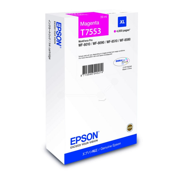 Original Epson C13T755340 / T7553 Tintenpatrone magenta, 4.000 Seiten, Inhalt 39 ml