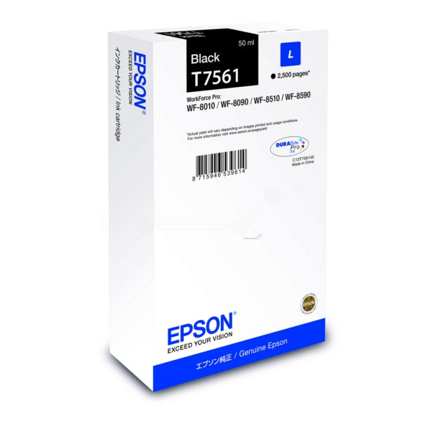 Original Epson C13T75614N / T7561 Tintenpatrone schwarz, 2.500 Seiten, Inhalt 50 ml
