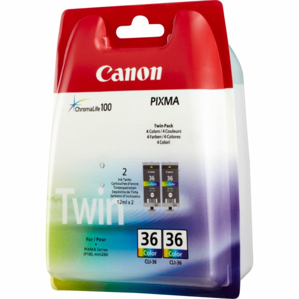Original Canon 1511B025 / CLI-36 Tintenpatrone color Doppelpack, 249 Seiten, Inhalt 12 ml, VE=2