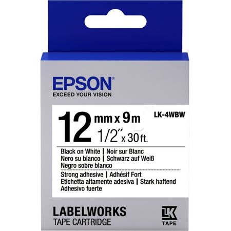 Original Epson C53S654016 / LK-4WBW Farbband schwarz auf weiss extra adhesive 12mm x 9m