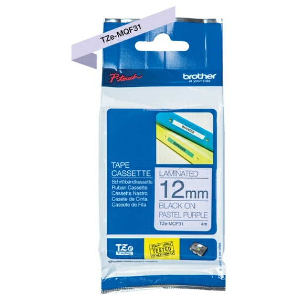 Original Brother TZE-MQF31 DirectLabel schwarz auf Pastell violett Laminat 12mm x 4m