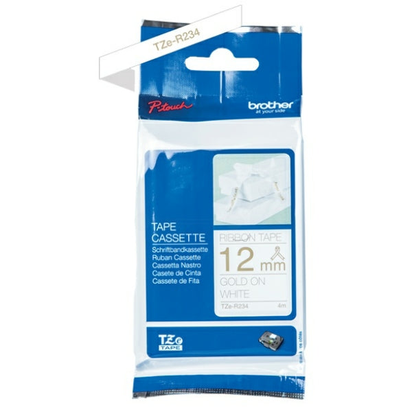 Original Brother TZE-R234 DirectLabel gold auf weiss nicht klebend textil 12mm x 4m
