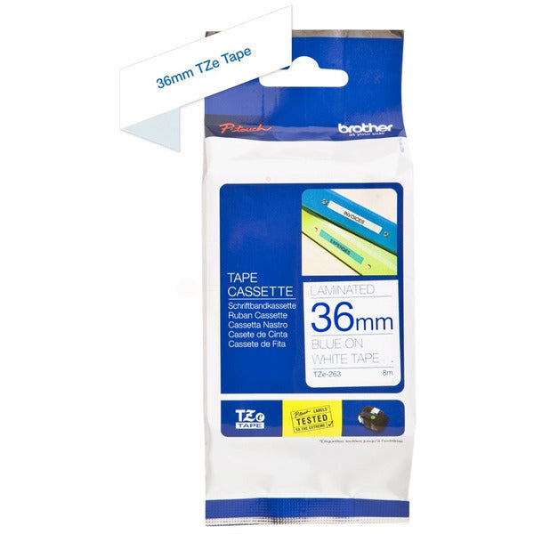 Original Brother TZE-263 DirectLabel blau auf weiss Laminat 36mm x 8m