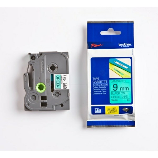 Original DirectLabel schwarz auf grün Laminat Brother TZE-721