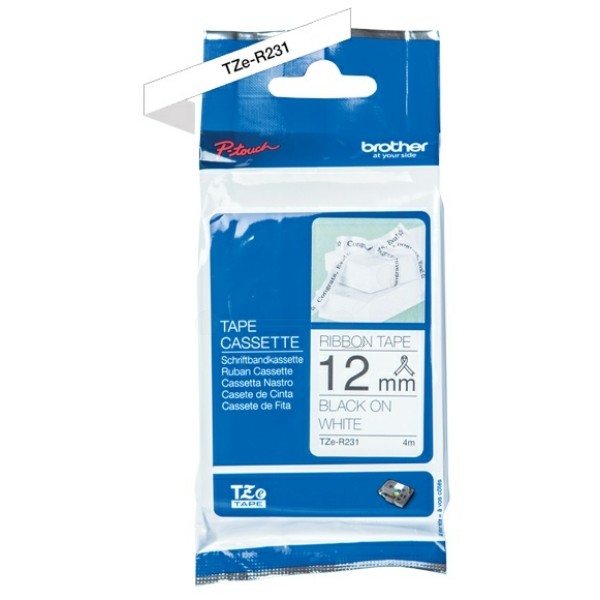Original DirectLabel schwarz auf weiss nicht klebend textil Brother TZE-R231
