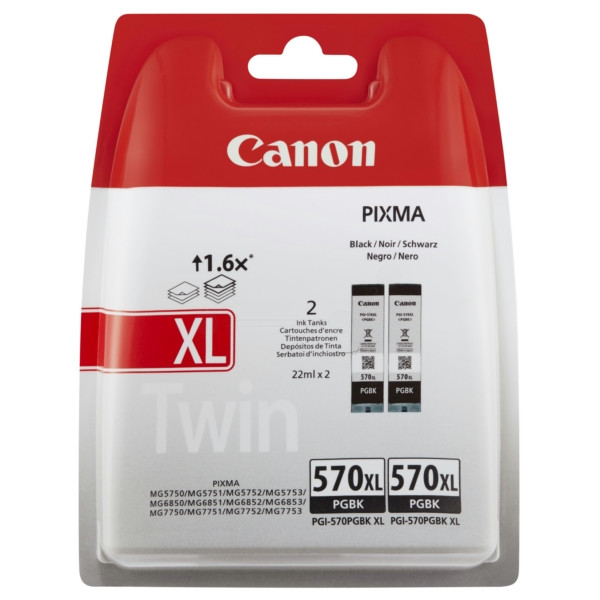 Original Tintenpatrone schwarz High-Capacity pigmentiert Doppelpack Canon PGI-570 PGBKXL (0318C007)