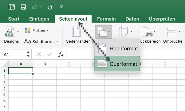 Drucksteuerung - Auswahl zwischen Querformat und Hochformat in Excel