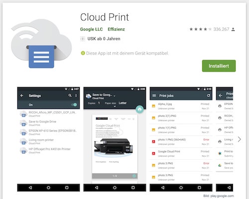 Screenshot Google Cloud Print