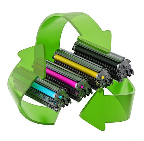 Recycling-Pfeile und Toner für Laserdrucker