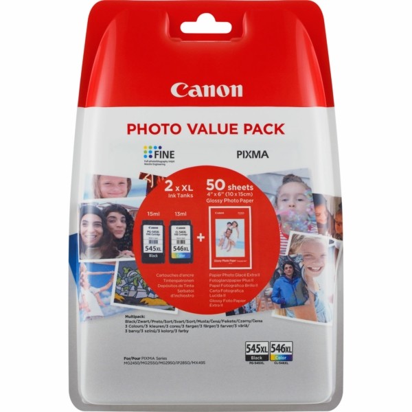 Original Tintenpatrone Multipack schwarz + color + Fotopapier 10x15cm 50 Blatt Canon PG-545 CL 546 (8286B006)