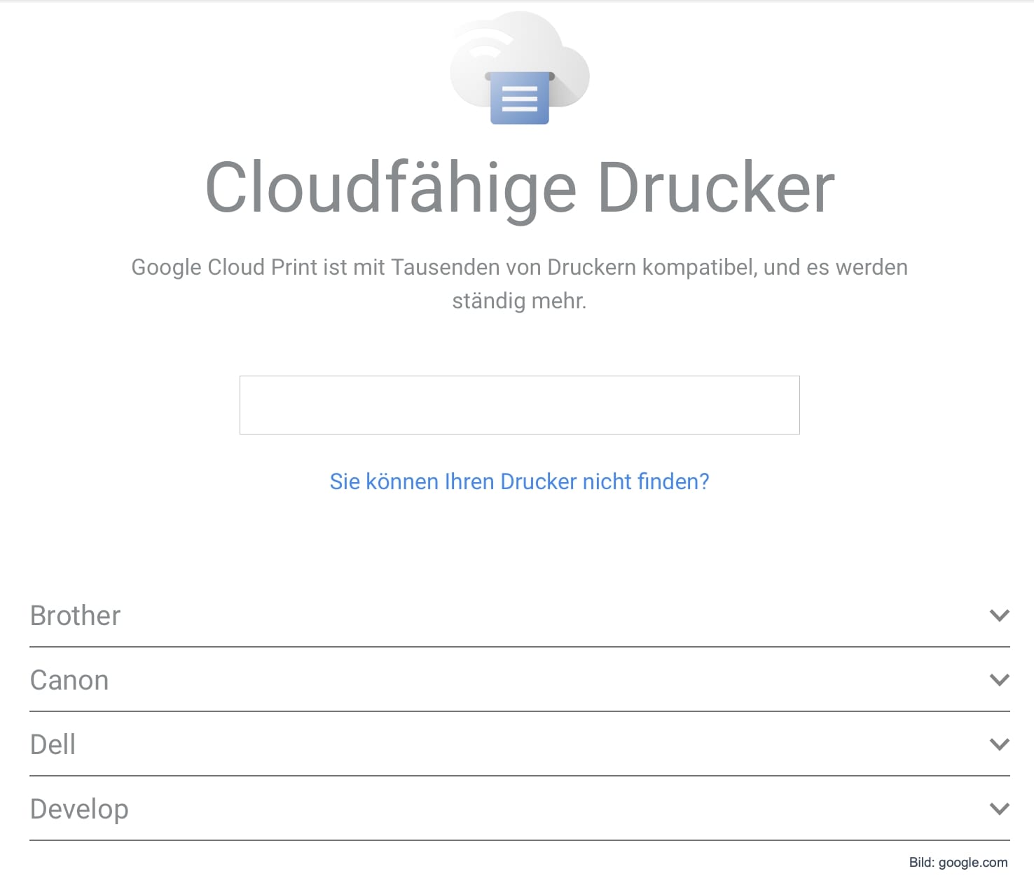 Abfrage von Cloudprint fähigen Druckern bei Google